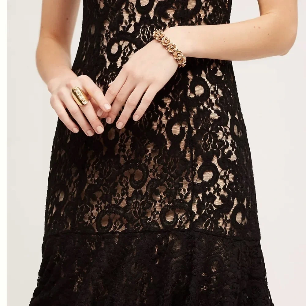 Anthropologie Moulinette Soeurs Cotrena Flounced Black Laced Dress Size 6 - Picture 2 of 12